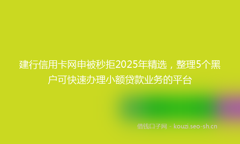 建行信用卡网申被秒拒2025年精选，整理5个黑户可快速办理小额贷款业务的平台