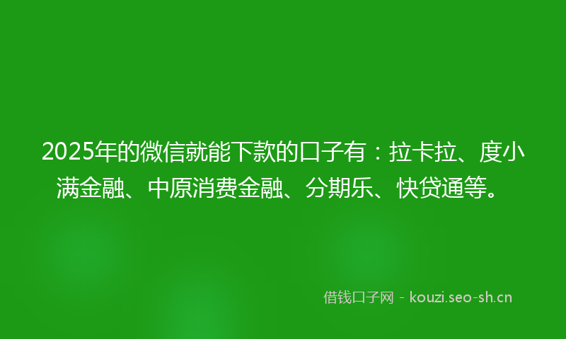 2025年的微信就能下款的口子有：拉卡拉、度小满金融、中原消费金融、分期乐、快贷通等。