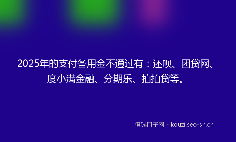 2025年的支付备用金不通过有：还呗、团贷网、度小满金融、分期乐、拍拍贷等。