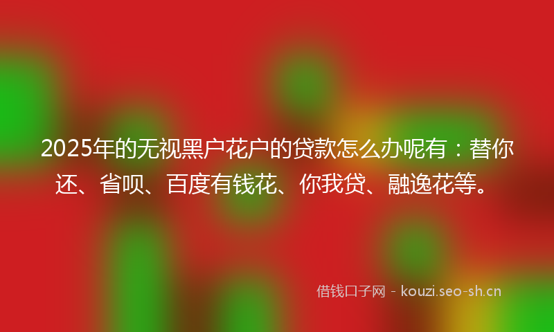 2025年的无视黑户花户的贷款怎么办呢有：替你还、省呗、百度有钱花、你我贷、融逸花等。