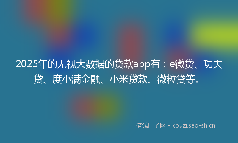 2025年的无视大数据的贷款app有：e微贷、功夫贷、度小满金融、小米贷款、微粒贷等。