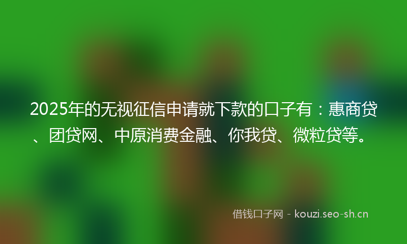 2025年的无视征信申请就下款的口子有：惠商贷、团贷网、中原消费金融、你我贷、微粒贷等。