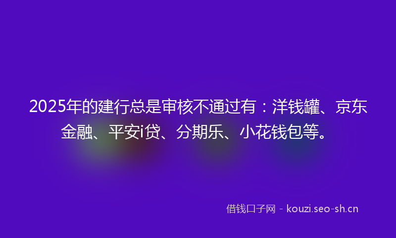 2025年的建行总是审核不通过有：洋钱罐、京东金融、平安i贷、分期乐、小花钱包等。
