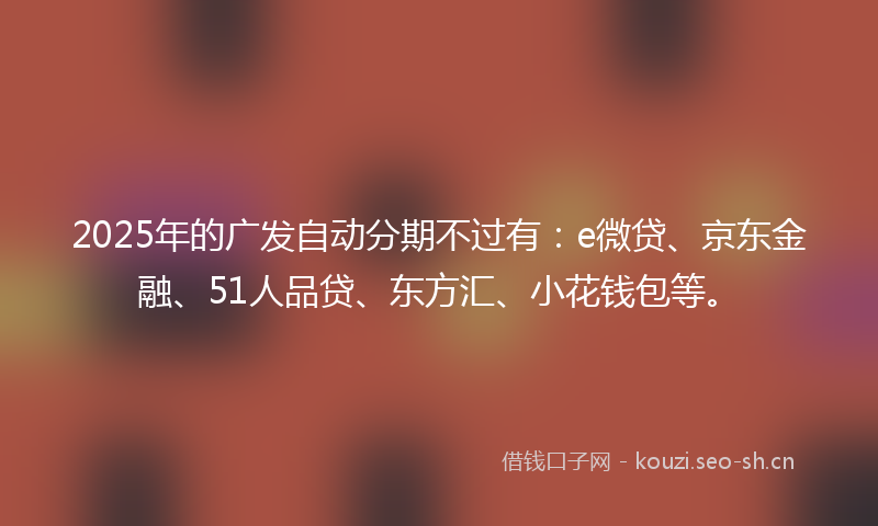 2025年的广发自动分期不过有：e微贷、京东金融、51人品贷、东方汇、小花钱包等。