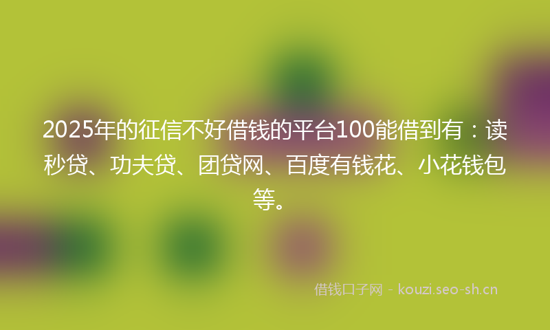 2025年的征信不好借钱的平台100能借到有：读秒贷、功夫贷、团贷网、百度有钱花、小花钱包等。