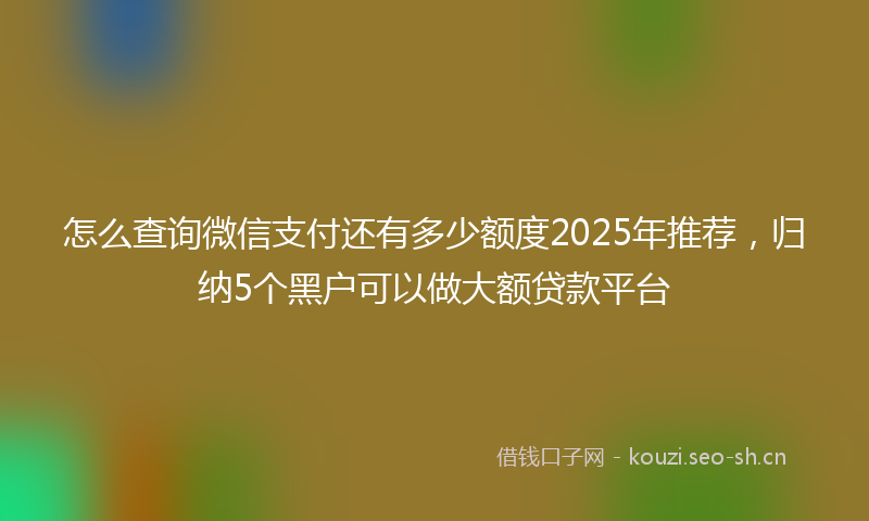 怎么查询微信支付还有多少额度2025年推荐，归纳5个黑户可以做大额贷款平台