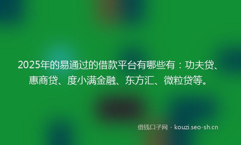 2025年的易通过的借款平台有哪些有：功夫贷、惠商贷、度小满金融、东方汇、微粒贷等。