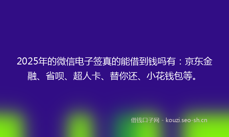 2025年的微信电子签真的能借到钱吗有：京东金融、省呗、超人卡、替你还、小花钱包等。
