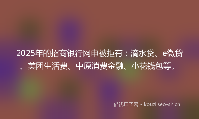 2025年的招商银行网申被拒有：滴水贷、e微贷、美团生活费、中原消费金融、小花钱包等。