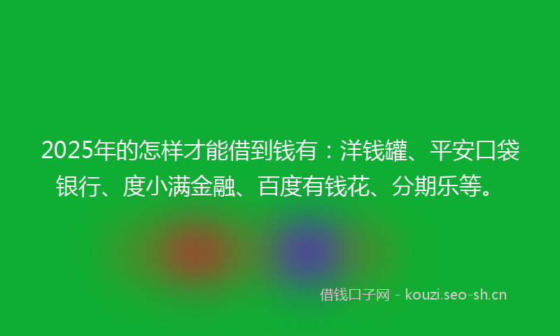 2025年的怎样才能借到钱有：洋钱罐、平安口袋银行、度小满金融、百度有钱花、分期乐等。