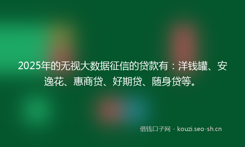 2025年的无视大数据征信的贷款有：洋钱罐、安逸花、惠商贷、好期贷、随身贷等。
