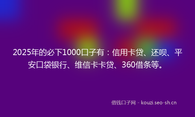 2025年的必下1000口子有：信用卡贷、还呗、平安口袋银行、维信卡卡贷、360借条等。