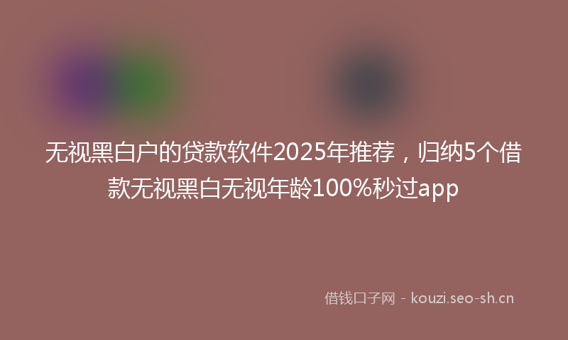 无视黑白户的贷款软件2025年推荐，归纳5个借款无视黑白无视年龄100%秒过app
