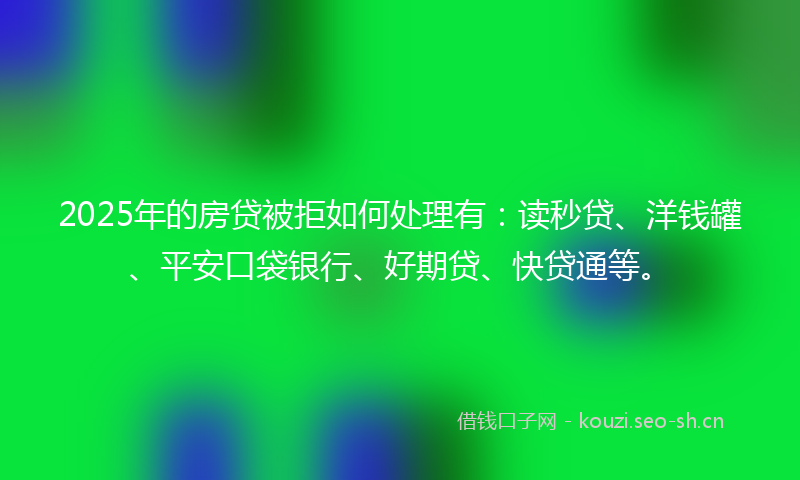 2025年的房贷被拒如何处理有：读秒贷、洋钱罐、平安口袋银行、好期贷、快贷通等。