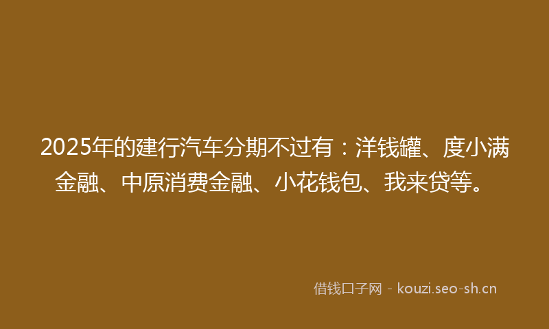 2025年的建行汽车分期不过有：洋钱罐、度小满金融、中原消费金融、小花钱包、我来贷等。