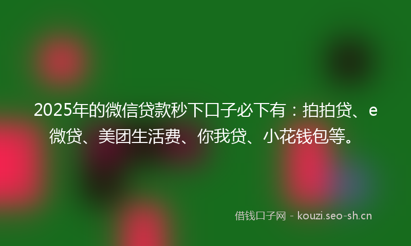 2025年的微信贷款秒下口子必下有：拍拍贷、e微贷、美团生活费、你我贷、小花钱包等。