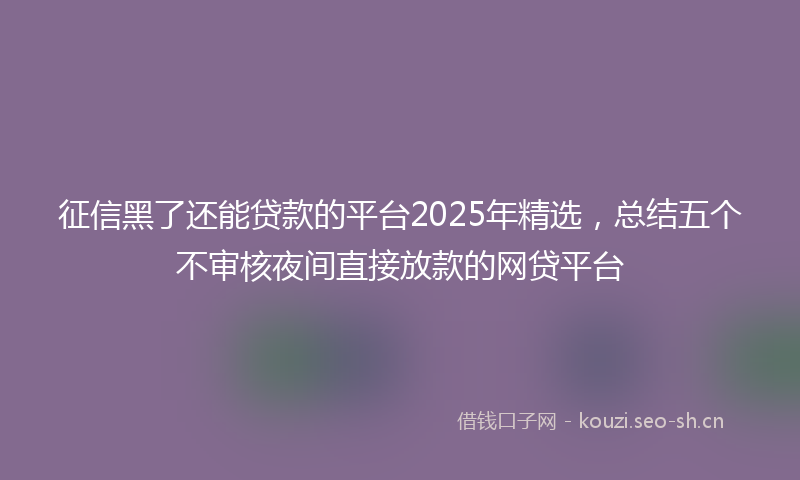 征信黑了还能贷款的平台2025年精选，总结五个不审核夜间直接放款的网贷平台