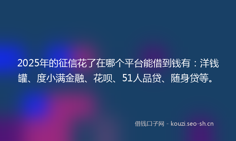 2025年的征信花了在哪个平台能借到钱有：洋钱罐、度小满金融、花呗、51人品贷、随身贷等。