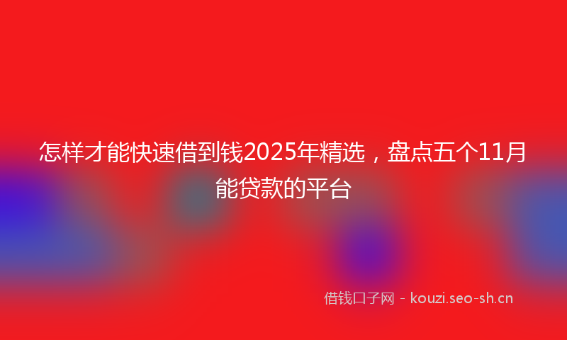 怎样才能快速借到钱2025年精选，盘点五个11月能贷款的平台