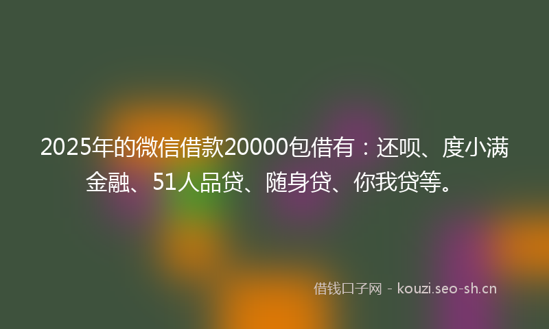 2025年的微信借款20000包借有：还呗、度小满金融、51人品贷、随身贷、你我贷等。