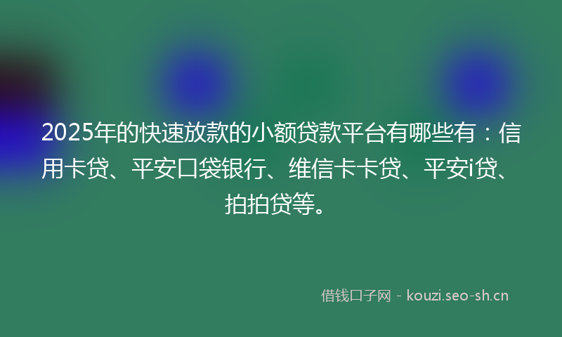 2025年的快速放款的小额贷款平台有哪些有:信用卡贷、平安口袋银行、维信卡卡贷、平安i贷、拍拍贷等。