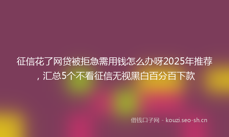 征信花了网贷被拒急需用钱怎么办呀2025年推荐,汇总5个不看征信无视黑白百分百下款