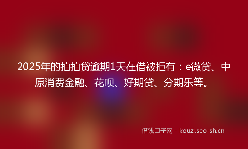 2025年的拍拍贷逾期1天在借被拒有：e微贷、中原消费金融、花呗、好期贷、分期乐等。