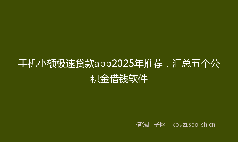 手机小额极速贷款app2025年推荐，汇总五个公积金借钱软件