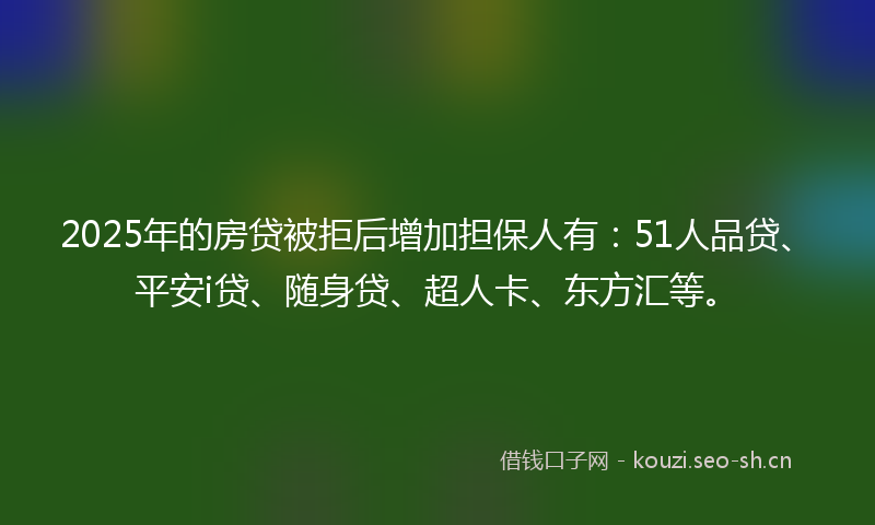 2025年的房贷被拒后增加担保人有：51人品贷、平安i贷、随身贷、超人卡、东方汇等。
