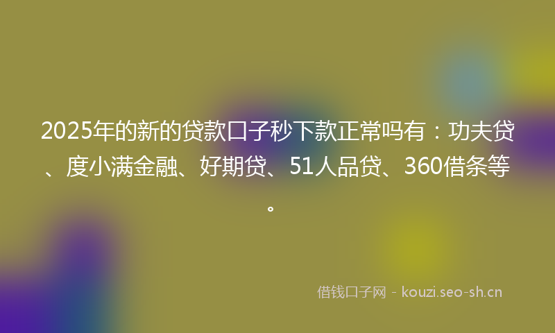 2025年的新的贷款口子秒下款正常吗有：功夫贷、度小满金融、好期贷、51人品贷、360借条等。