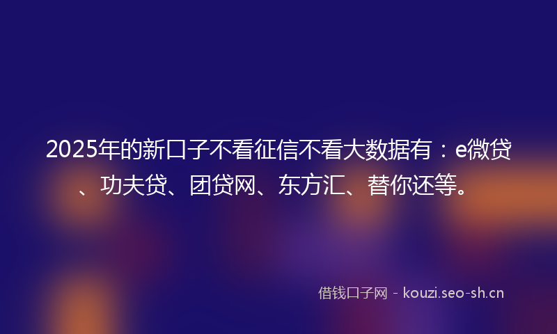 2025年的新口子不看征信不看大数据有:e微贷、功夫贷、团贷网、东方汇、替你还等。