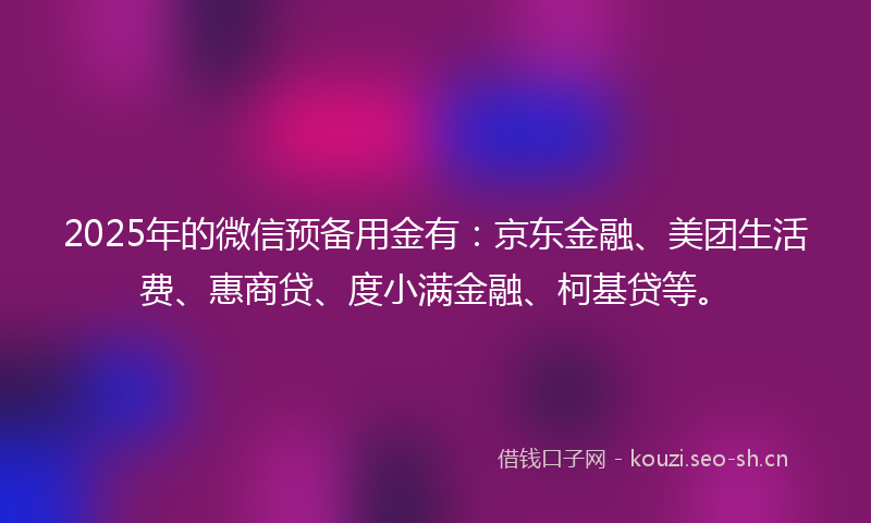 2025年的微信预备用金有：京东金融、美团生活费、惠商贷、度小满金融、柯基贷等。