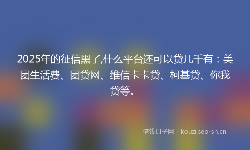 2025年的征信黑了,什么平台还可以贷几千有：美团生活费、团贷网、维信卡卡贷、柯基贷、你我贷等。