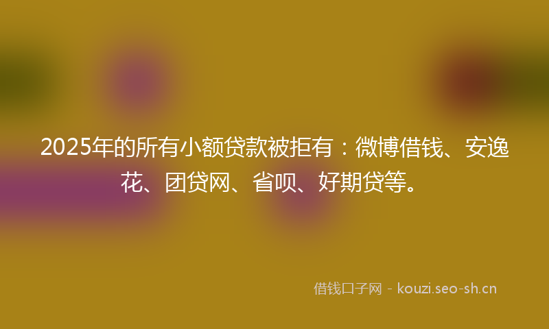 2025年的所有小额贷款被拒有：微博借钱、安逸花、团贷网、省呗、好期贷等。