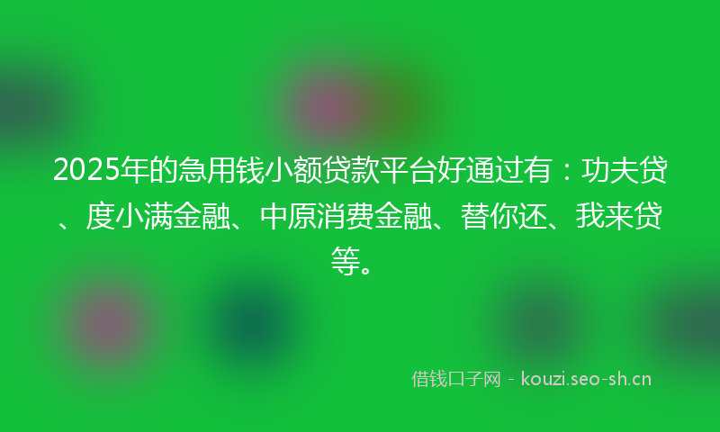 2025年的急用钱小额贷款平台好通过有：功夫贷、度小满金融、中原消费金融、替你还、我来贷等。