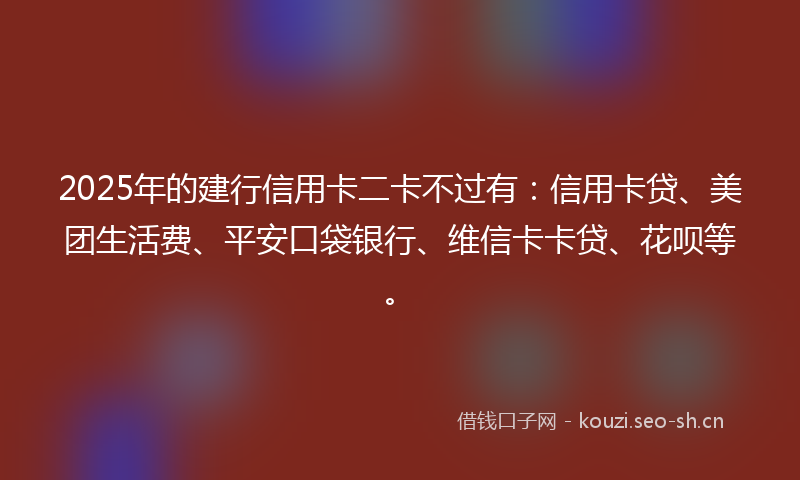 2025年的建行信用卡二卡不过有：信用卡贷、美团生活费、平安口袋银行、维信卡卡贷、花呗等。