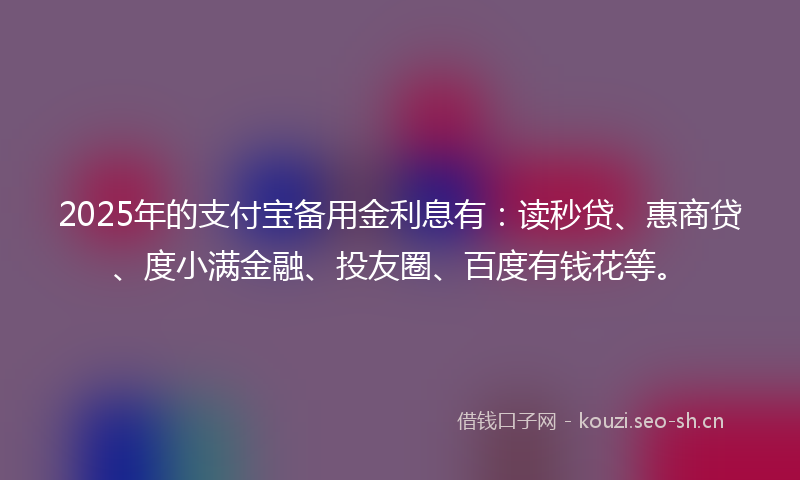 2025年的支付宝备用金利息有：读秒贷、惠商贷、度小满金融、投友圈、百度有钱花等。