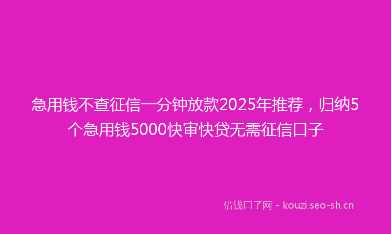急用钱不查征信一分钟放款2025年推荐，归纳5个急用钱5000快审快贷无需征信口子