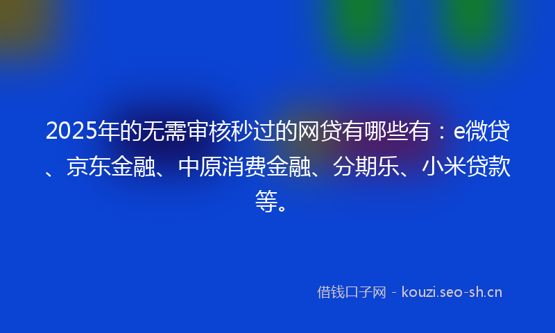 2025年的无需审核秒过的网贷有哪些有：e微贷、京东金融、中原消费金融、分期乐、小米贷款等。
