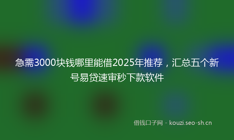急需3000块钱哪里能借2025年推荐，汇总五个新号易贷速审秒下款软件