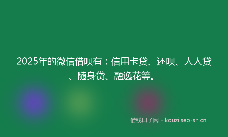 2025年的微信借呗有：信用卡贷、还呗、人人贷、随身贷、融逸花等。