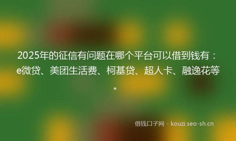 2025年的征信有问题在哪个平台可以借到钱有：e微贷、美团生活费、柯基贷、超人卡、融逸花等。