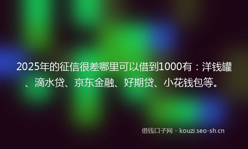 2025年的征信很差哪里可以借到1000有：洋钱罐、滴水贷、京东金融、好期贷、小花钱包等。