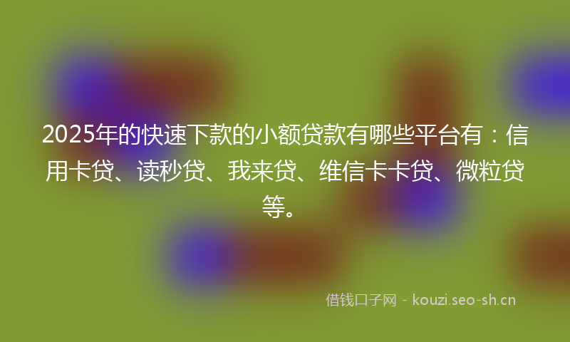 2025年的快速下款的小额贷款有哪些平台有:信用卡贷、读秒贷、我来贷、维信卡卡贷、微粒贷等。