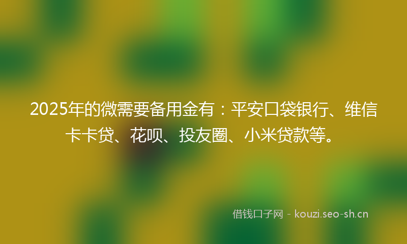 2025年的微需要备用金有：平安口袋银行、维信卡卡贷、花呗、投友圈、小米贷款等。