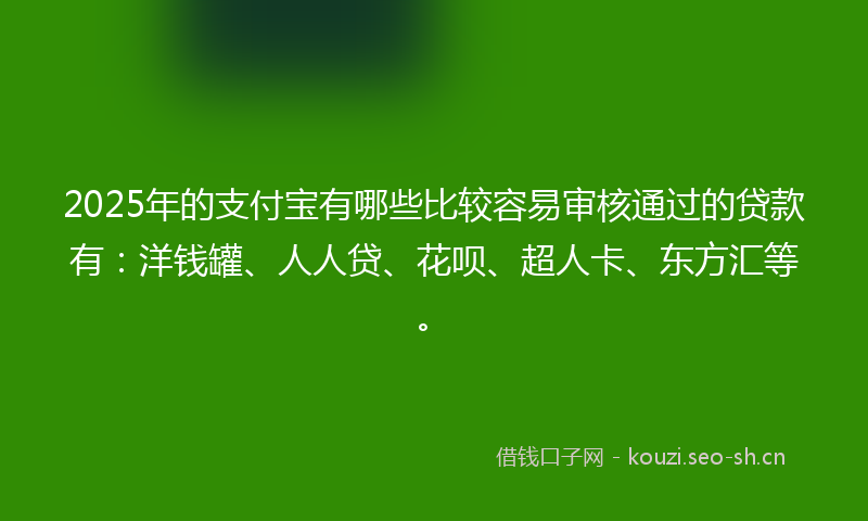 2025年的支付宝有哪些比较容易审核通过的贷款有：洋钱罐、人人贷、花呗、超人卡、东方汇等。