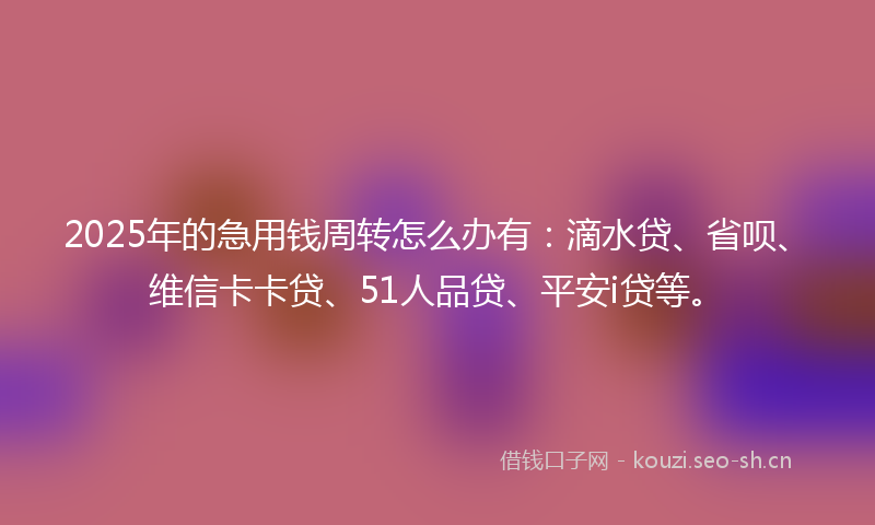 2025年的急用钱周转怎么办有：滴水贷、省呗、维信卡卡贷、51人品贷、平安i贷等。