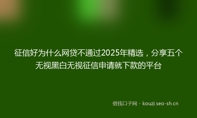 征信好为什么网贷不通过2025年精选，分享五个无视黑白无视征信申请就下款的平台