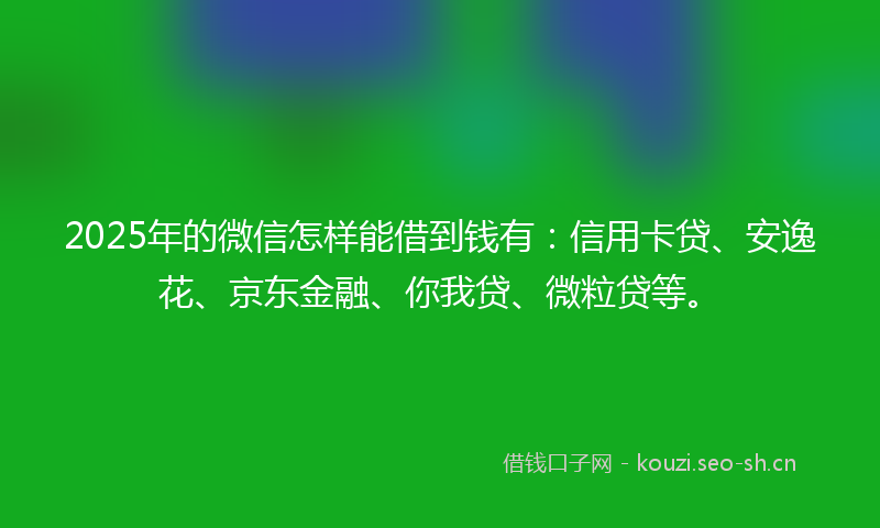 2025年的微信怎样能借到钱有：信用卡贷、安逸花、京东金融、你我贷、微粒贷等。