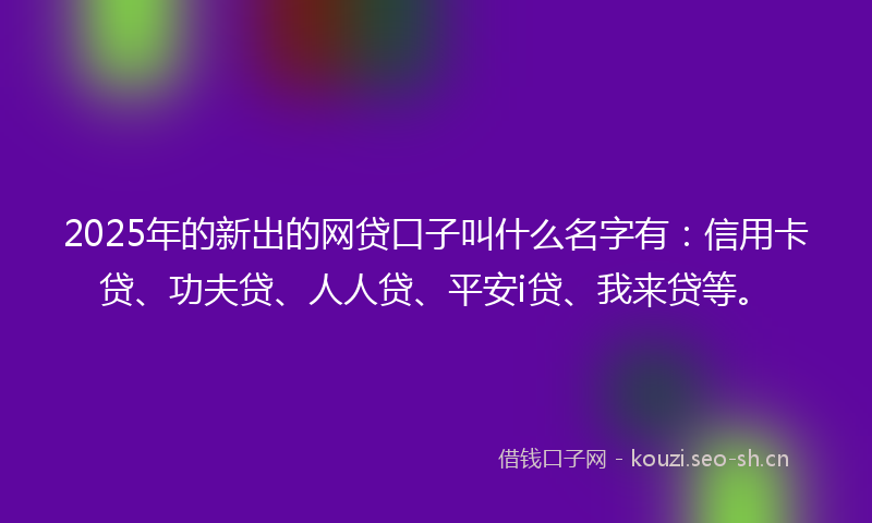 2025年的新出的网贷口子叫什么名字有：信用卡贷、功夫贷、人人贷、平安i贷、我来贷等。